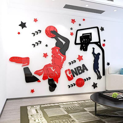 【喵小姐家居】NBA籃球明星3D立體壁貼壓克力男孩臥室裝飾壁紙