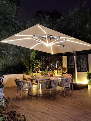 遠茂戶外太陽能遮陽傘LED帶燈室外傘別墅花園大傘庭院抗風羅馬傘