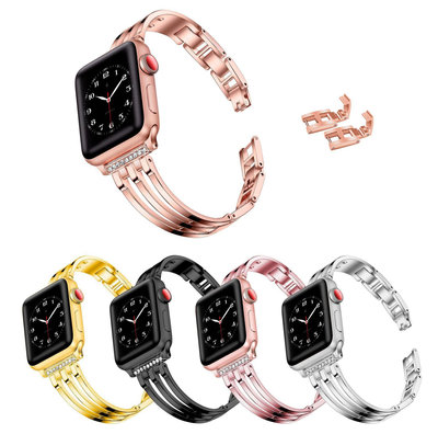 適用蘋果手表表帶apple watch2/3/4/5/6/7/8iWatch鑲鉆三叉金屬帶