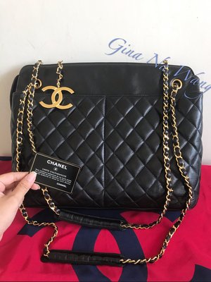 （售出）chanel 黑金羊皮巨款大logo包斜背肩背包