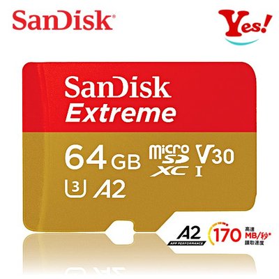 【Yes！公司貨】SanDisk Extreme 170MB/s V30 A2 microSD 64G 64GB 記憶卡