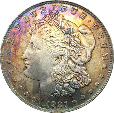 外國錢幣美國摩爾根美元1921 S 年仿古銀幣白銅鍍銀彩色古錢幣A2828