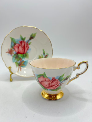 英國名瓷帕拉貢paragon玫瑰花 杯內粉色釉咖啡杯紅茶杯
