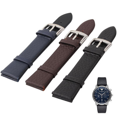 阿瑪尼男款荔枝紋真皮錶帶適配AR11105平口針扣22mm藍色棕色錶鍊
