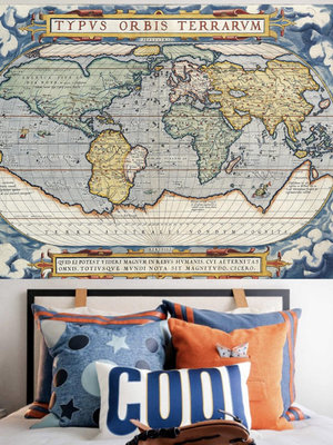 世界地圖背景布床頭裝飾辦公室布藝掛布宿舍房間復古北歐掛毯ins
