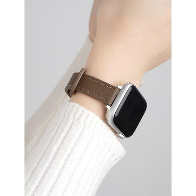 熱銷 超細雙釘皮革錶帶 適用於 Apple Watch S8/Ultra/7/6/se2/4 蘋果智能手錶配件現貨