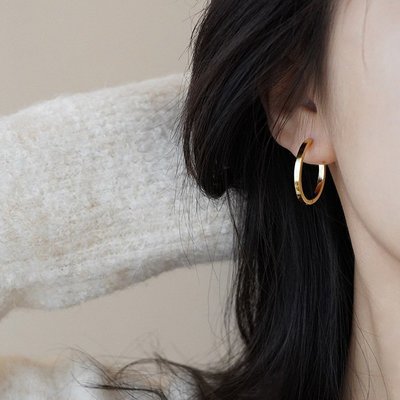 法式圈圈耳環簡約小眾設計925純銀素圈耳扣女氣質高級感耳飾DQ025