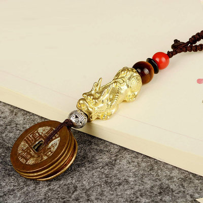 銅貔貅鑰匙扣銅錢汽車鑰匙裝飾掛件男女士個性創意禮品工藝品皮丘