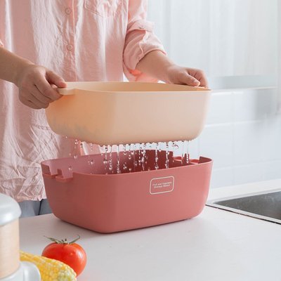 北歐瀝水籃創意家用廚房雙層多功能撞色加厚水果盆收納筐洗菜盆子