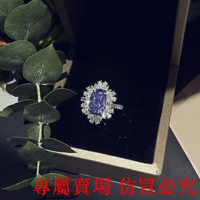 高級感矢車菊藍寶石戒指女奢華4克拉花型鉆石鑲嵌人造寶石925純銀 G