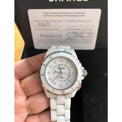 『甜甜二手』CHANEL 香奈兒 J12 系列 白陶瓷 腕錶/石英錶 刻度帶鑽 女士/手錶 38mm 自動機械 12點鑽