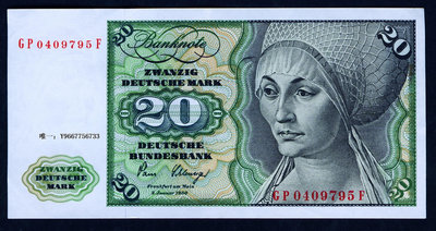 銀幣德國1980年版20馬克(畫家丟勒作品 圖爾肖像) 9成品相!背有小污漬