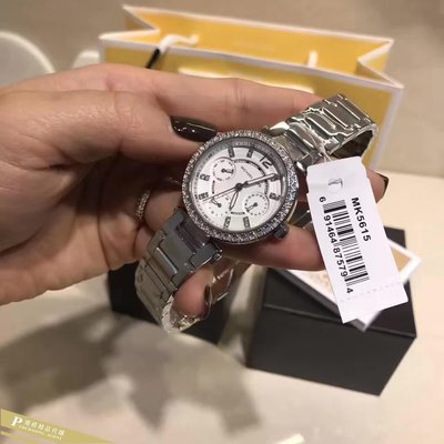 雅格時尚精品代購Michael Kors 亮白銀色美式奢華晶鑽三眼腕錶 經典手錶 MK5615 美國正品
