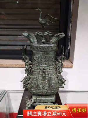 仿古青銅器純銅蓮鶴方壺高38厘米