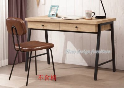 【N D Furniture】台南在地家具-五金黑鐵腳防蛀木心板雙抽原切色112cm書桌/3.7尺書桌TH