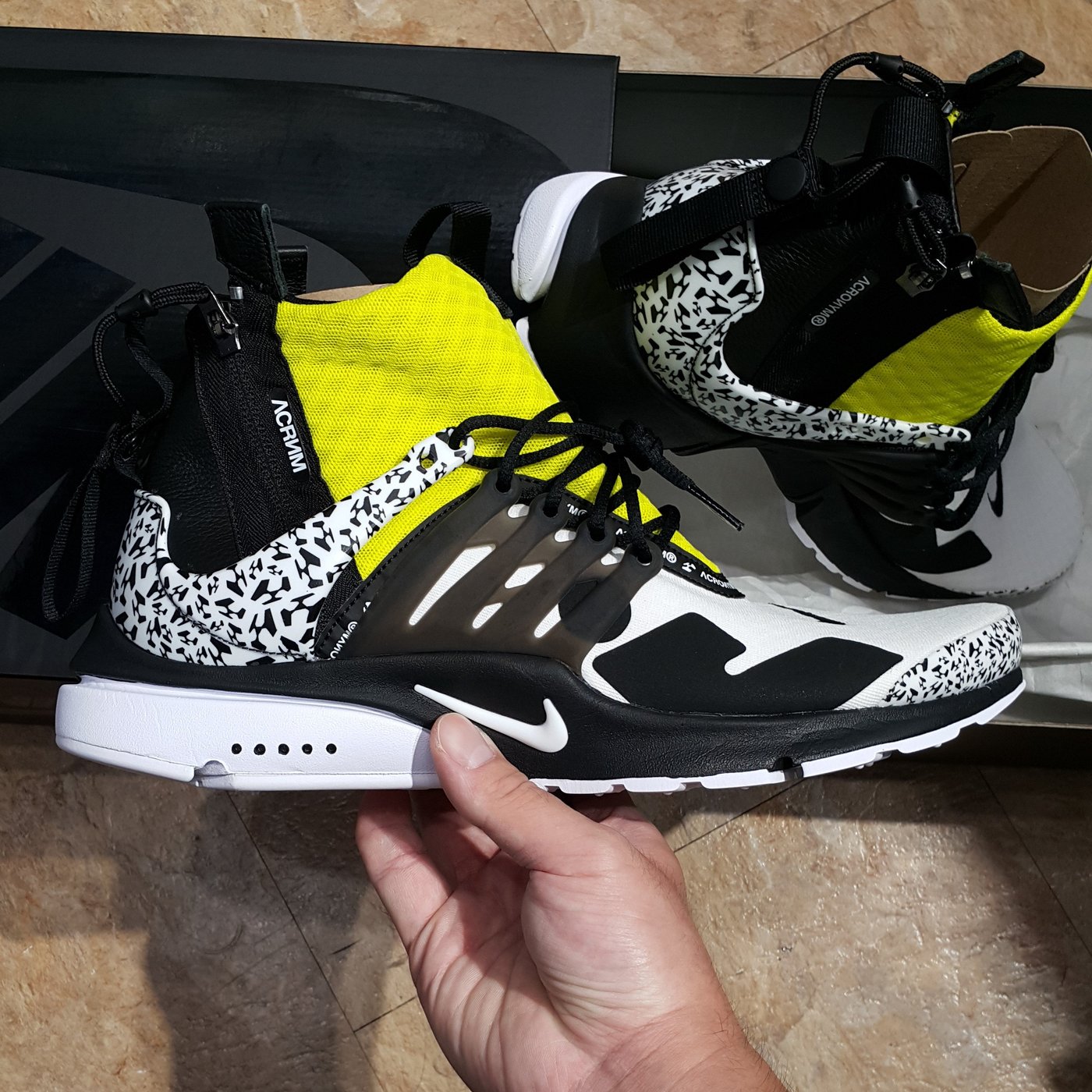 NIKE AIR PRESTO MID ACRONYM 聯名款魚骨鞋高筒黑黃色拉鍊