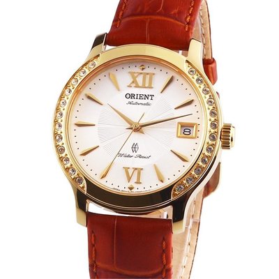 ORIENT 東方錶 ELEGANT系列 優雅鑲鑽機械錶 皮帶款 金色 FER2E003W
