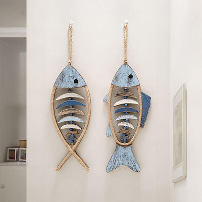 [爆款】地中海風格魚吊飾牆面立體魚形壁飾樣板房酒店房間走廊玄關裝飾品