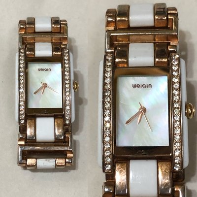 低價競標～WeiQin不銹鋼石英錶 鑽框玫瑰金腕表 珍珠母貝手錶 貝殼面手錶