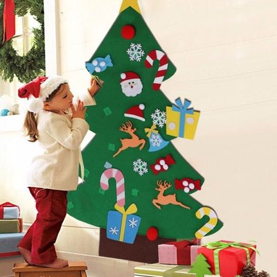【小阿霏】親子DIY材料包 歡樂聖誕樹 不佔空間不織布魔鬼氈裝飾簡易徒手可做耶誕節幼稚園活動創意交換禮物擺飾品T25