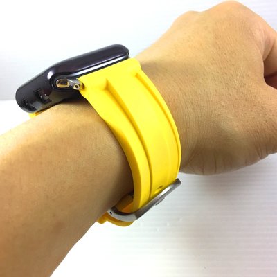 Apple Watch  沛納海代用 橡膠  錶帶 黃色 亮黃 不鏽鋼針釦 質好耐用 42 44