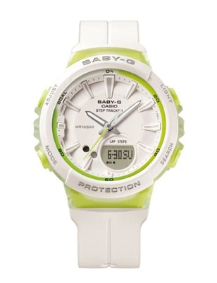 BABY-G CASIO 卡西歐街頭運動少女螢光綠白亮眼計步運動腕錶 型號：BGS-100-7A2【神梭鐘錶】