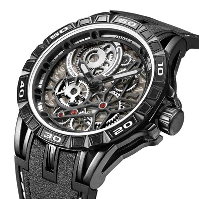 【潮裡潮氣】ONOLA時尚經典獨特設計仿機械運動男士手錶皮帶防水日本石英手錶ON3807