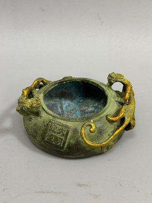 純銅 仿古鎏金 筆洗，重約0.3公斤， 古玩雜項 舊藏老貨 古董擺件【老物件】11013