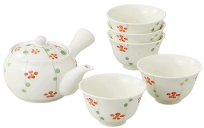 日本製造 好品質 和風小花十草側把壺茶具一壺五杯組 日式陶瓷壺茶壺茶碗泡茶壺套裝陶器側把壺茶杯擺件禮品