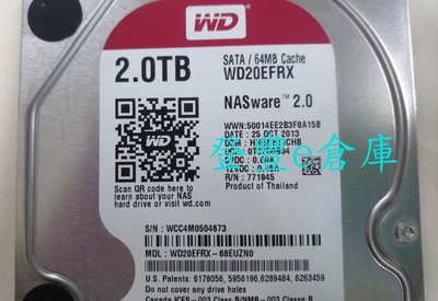 【登豐e倉庫】 YF614 紅標 WD20EFRX-68EUZN0 2TB SATA3 硬碟