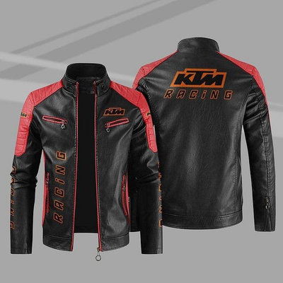 【潮派衣櫥】KTM機車LOGO皮夾克 PU保暖防風騎行大尺碼男士車標印花外套