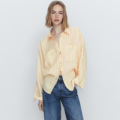 【全新現貨】Massimo Dutti MD條紋襯衫高級感女士襯衣上衣設計感小眾外套法式小衫夏季