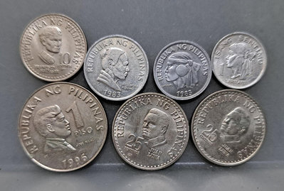 幣1132 菲律賓1993年1披索+78.81年25分+80年10分+83年5分+74.83年1分硬幣 共7枚