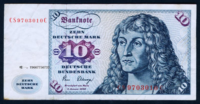 銀幣德國錢幣 1980年版 10馬克 7.5成左右品相！票面左邊有微小裂口