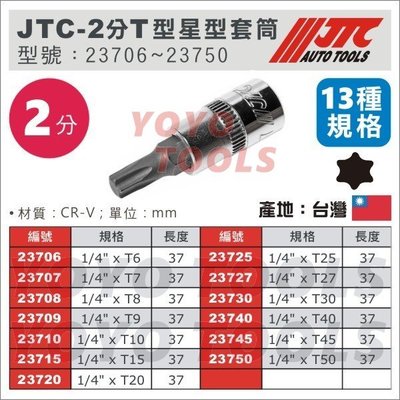 YOYO汽車工具 JTC 2分 T型 星型 六角 套筒 1/4" T9 T15 T20 T25 T27 T30 T45
