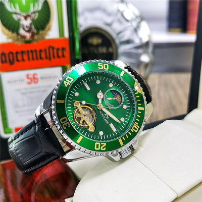 現貨男士手錶腕錶奧古拉斯綠水鬼手錶男士全自動機械錶鏤空防水夜光日月星辰腕錶男