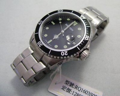 日本RHYTHM WATCH 黑水鬼超霸100米水晶防刮鏡面石英鋼帶腕錶 型號:RQ1603S02【神梭鐘錶】