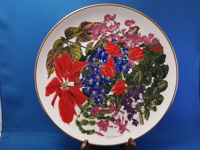 [美]FRANKLIN PORCELAIN(WEDGWOOD製造)1978年骨瓷花卉裝飾盤-DECEMBER