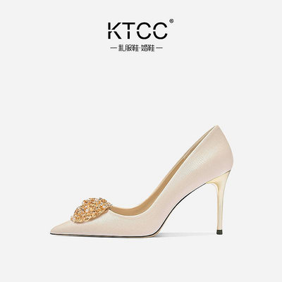 KTCC香檳色婚鞋高級感新娘鞋婚紗高跟鞋女細跟法式伴娘鞋日常可穿熱心小賣家