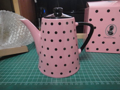 【綠色愛心】DAZZLING華麗午茶茶壺 粉紅色杯身黑色點點