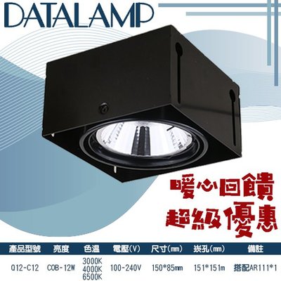 ❀333科技照明(Q12-C12)COB-12W單燈盒裝崁燈 黃光白光自然光 搭配AR111*1 100-240V全電壓