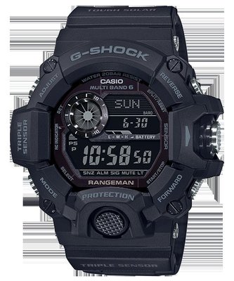 【金台鐘錶】CAISO 卡西歐 G-SHOCK RANGEMAN系列 電波錶 三大感應器(消光黑) GW-9400-1B
