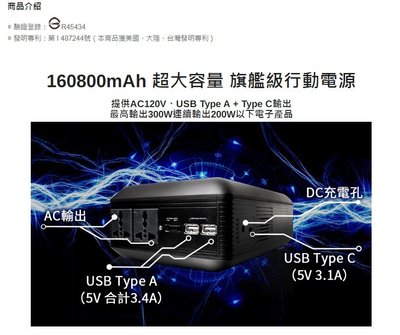 富豪相機 AC160K 攜帶式直流電 / 交流電行動電源160800mAh最高輸出300W連續輸出200W