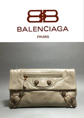二手真品 Balenciaga 巴黎世家 大象灰玫瑰金釦手拿包 $19800含運