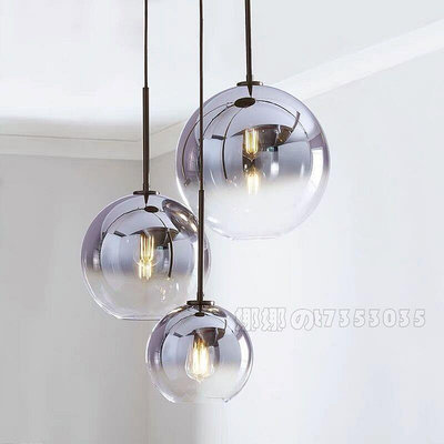 北歐簡約現代臥室床頭小吊燈 吧檯餐廳燈 漸變玻璃圓球吊燈