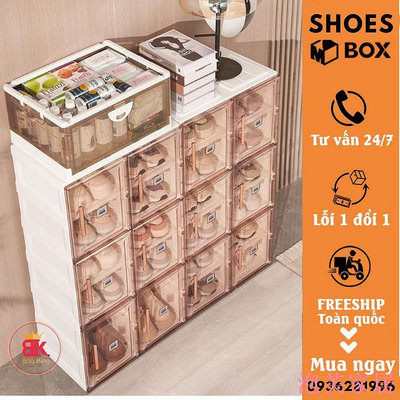 泡芙家居鞋盒透明門折疊鞋盒,高品質 ABS 塑料鞋櫃 - 正品