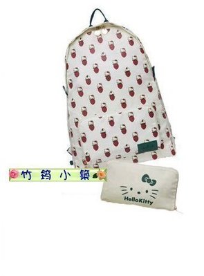 日本限定~正版hello kitty hallmark聯名款包~草莓圖樣後背包／拉桿行李箱掛包／可折疊收納旅行袋~米白