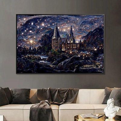 🔥霍格沃茨的夜晚鑽石畫手工diy星空城堡家居裝飾畫浪漫黑夜輕奢 鑽石貼畫 鑽石畫