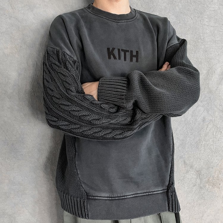 KITH Combo Knit Crewneck 重磅蠟染水洗針織鋪絨長袖T恤衛衣毛衣 ...