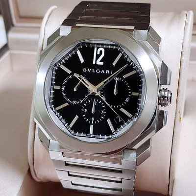 收訂 保留中 【個人藏錶】 BVLGARI 寶格麗 102116 寶格麗 OCTO系列 黑面 計時碼錶 41.5mm 2020年6月 台南二手錶